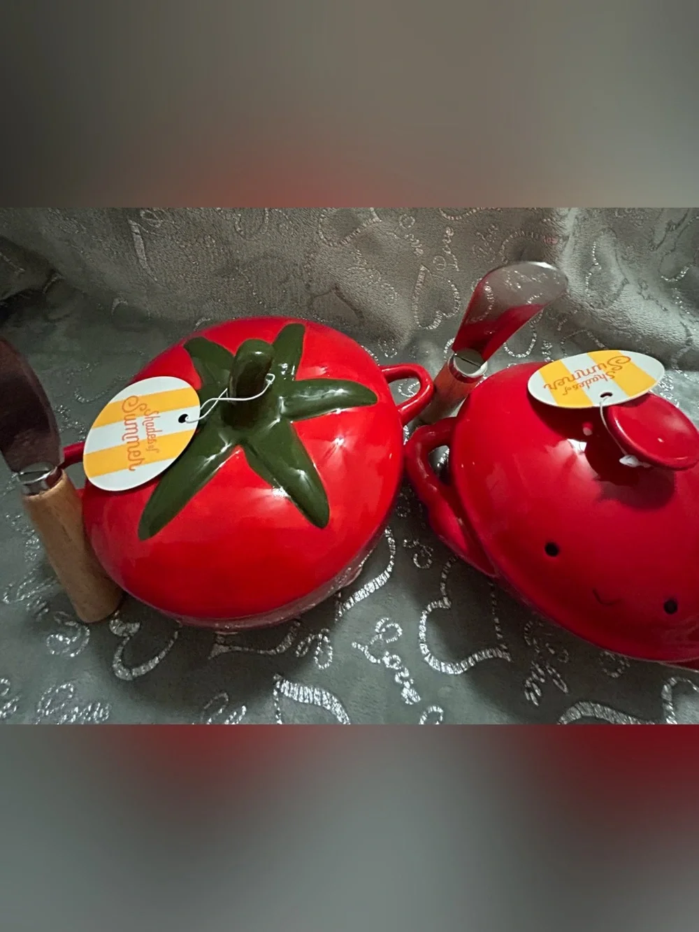 NWT Shades of Summer, Red Ceramic Tomato & Crab Serving Dish with Lid